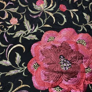 Antique CHINESE PIANO SHAWL Scarf SILK Embroidered Throw Textile 53” X 50” 3