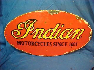 Vintage Indian Motorcycle Since 1901 Porcelain Enamel Sign 25 X 14