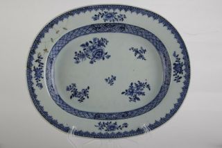 Antique Chinese Platter,  18th Century,  Blue And White,  Large 31.  5cm