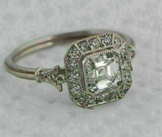 1.  40 Ct Asscher Cut Diamond 14k White Gold Over Engagement Vintage Ring