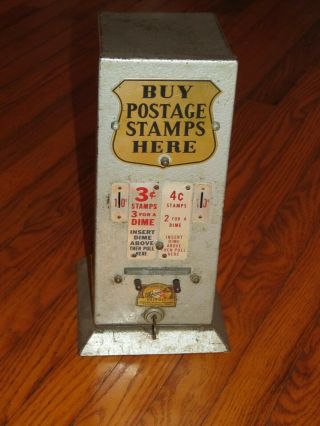 Rare Vintage Antique Stamp Machine Coin Op.  Vending 3 Cent & 4 Cent U.  S.  Stamps