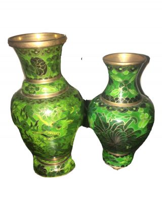 Jingfa Copper Cloisonné Rare 19 Century Vases 2 Matching /dragons/enamel/antique