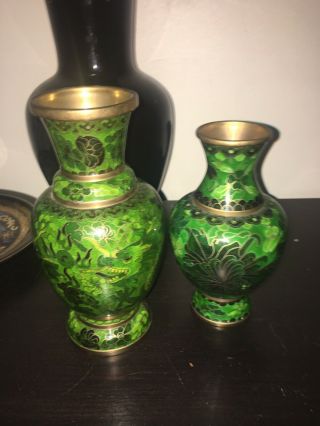 Jingfa Copper Cloisonné Rare 19 Century Vases 2 Matching /Dragons/Enamel/Antique 2