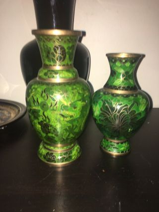 Jingfa Copper Cloisonné Rare 19 Century Vases 2 Matching /Dragons/Enamel/Antique 3
