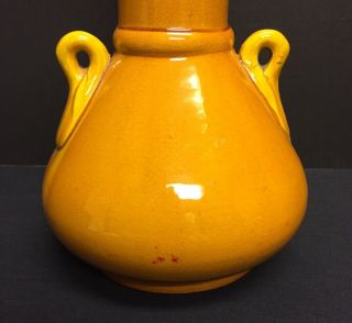 BOLD Japanese Awaji Art Pottery Double Handled Yellow Vase 2