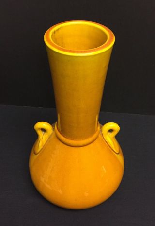 BOLD Japanese Awaji Art Pottery Double Handled Yellow Vase 3