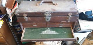 Vintage 7 - Drawer Oak Machinist Tool Box Jewelry Chest Cabinet Needs Restoration