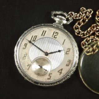 Antique Elgin Pocket Watch 14k White Gold Filled Case 17 Jewels Old Vintage Fob