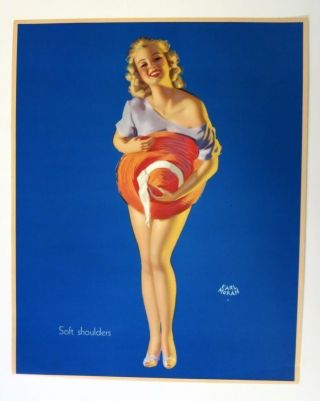 Vintage 1940s Earl Moran Sexy Pin Up Girl Picture Blond W/ Orange Hat 16 X 20