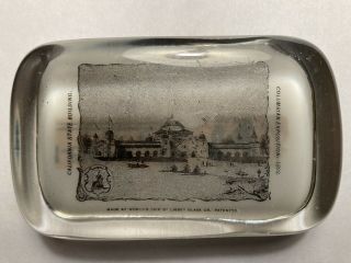 Vintage Columbian Exposition 1893 Glass Paperweight - California St Bldg Libby Gl