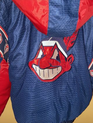Rare Vtg CLEVELAND INDIANS CHIEF WAHOO WInter Hooded Puffy Reversible COAT - L 2
