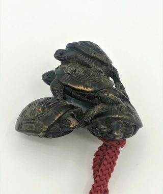 Netsuke Inro Ojime Bead Sagemono Carved Boxwood Turtles Tortoise