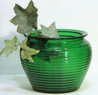 National Potteries/forest Green Glass Bowl/ribbed/planter Vase/display Jar