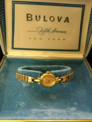 Vintage Bulova M2 23j 14k Solid Gold Ladies Watch With Box