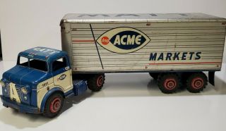 Rare Vintage Marx Lumar " Acme Markets " Grocery Store Tractor Trailer