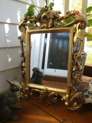 Mirror French Antique Wall Hang Hand Carved Wood Gold Painted Vtg Art Nouveau 17