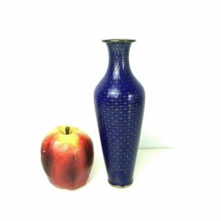 Vintage Chinese Bronze Cloisonne Vases W/ Cobalt Blue Enamel Geometric Design