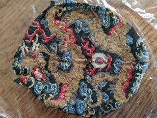Rare Antique Chinese Silk Embroidery Round Roundel W/ Dragon From Imperial Robe
