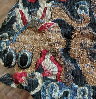 RARE Antique Chinese Silk Embroidery Round Roundel w/ Dragon from Imperial Robe 3