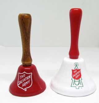 Two Salvation Army Hand Bells With Wooden Handles