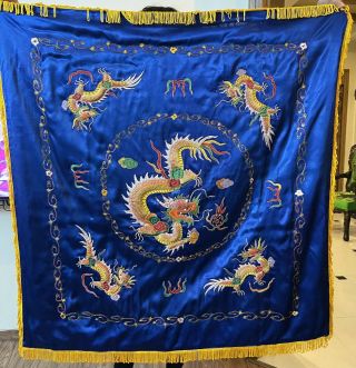 Antique Chinese Qing Dynasty Hand Embroidered Dragon Panel.  110 X 1113 Cm