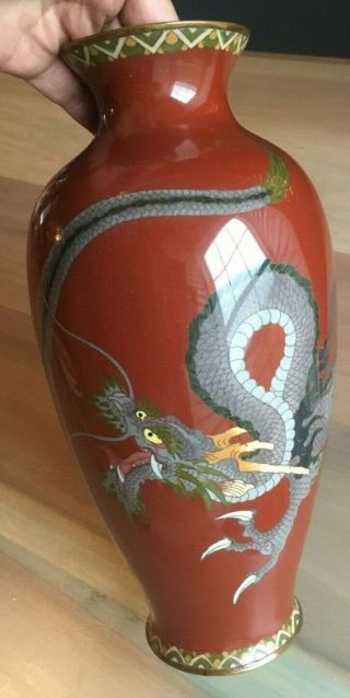 Vintage/antique 12.  5” Chinese Cloisonne Vase Dragon Enameled