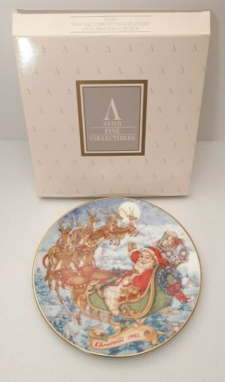 Avon Christmas Plate Special Delivery 22k Gold Trim 1993 Porcelain 8 "