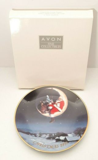 Avon Christmas Plate Greetings From Santa 22k Gold Trim 1998 Porcelain 8 "