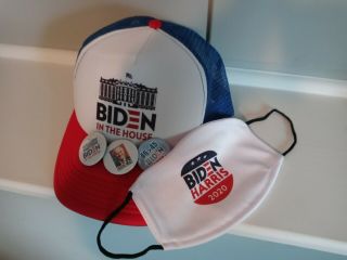 2020 Joe Biden & Kamala Harris Presidential Campaign Button Hat W/ Mask