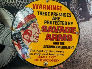 Old Vintage Savage Arms Porcelain Sign Colt Second Amendment Bear Arms Gun