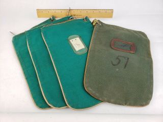 4x Vintage Tall Money Bags - Bank Us Cash Coin Deposit Zipper Green Canvas Purse