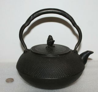 A C19th Antique Japanese Meiji Period Cast Iron Teapot,  Lid Signed