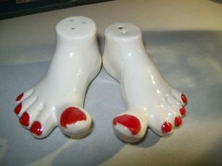 Vintage Bare Feet With Red Toenail Polish Salt And Pepper Shaker Set - Cute Set
