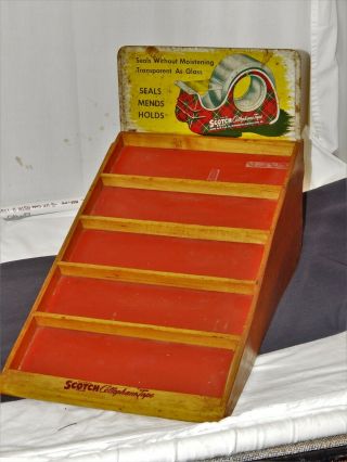 Rare Vintage Scotch Cellophane Tape Store Counter - Top Display Rack With Tin Sign