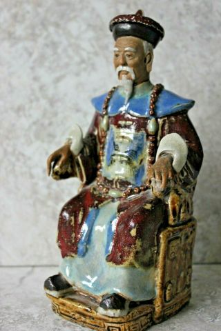 Antique Chinese Seated Emperor Sang De Beouf Flambe Glaze Figure Stature