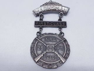 Vintage Nra Shooting Medal 25ft Marksman First Class By Blackinton Ex