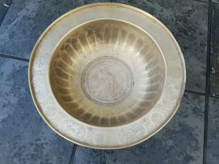 19th Century 13 1/2 " Round Chinese Folklore Carved Brass Bowl
