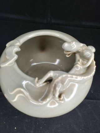 Antique Chinese Dragon And Bat Bowl Green