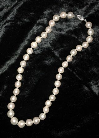 Vintage Tahitian Salt Water Pearl Necklace White 8 - 10 Mm 14k White Gold Clasp16 "