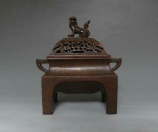 Chen Qiaoshen Signed Old Chinese Bronze Incense Burner With Lion