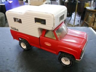 Vintage Tonka Dodge Pickup Truck W/camper - Pressed Steel Red