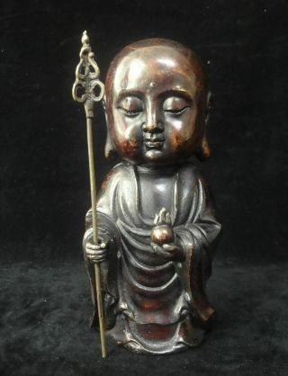 Rare Old Chinese Bronze " Dizangwang " Big Head Buddha Statue Sculpture