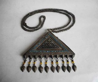 Antique Central Asia Top High Aged Tribal Turkoman Uzbek Silver Amulet Pendant