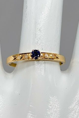 Antique 1940s.  50ct Natural Blue Sapphire Mine Cut Diamond 18k Yellow Gold Ring
