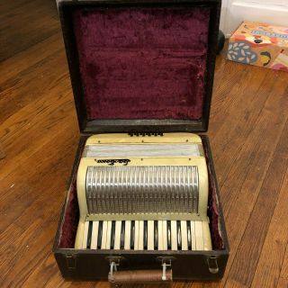 Vintage La Tosca Accordion And Case.  Pearl Finish And Leather Straps.