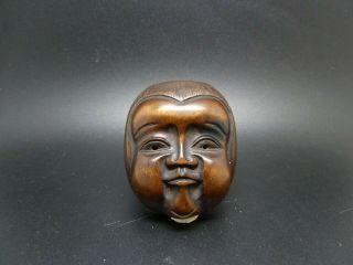 19th C Rare Large Wood Kintaro Mask Netsuke By 舟月 /舟岷 School From Tokyo/edo
