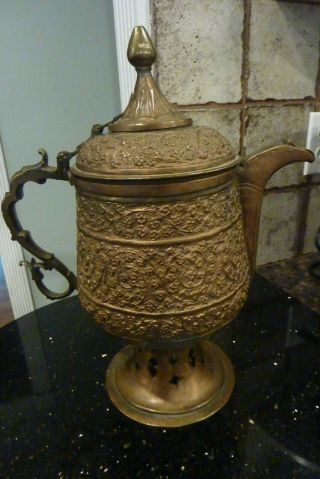 FANTASTIC ANTIQUE MIDDLE EASTERN DALLAH COFFEE POT - COPPER BRASS 2