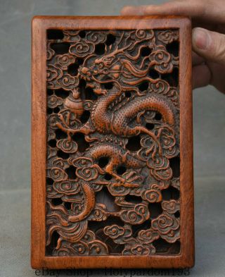 7.  2 " Old Chinese Huanghuali Wood Dynasty Dragon Hollow Out Inkstone Inkslab Box