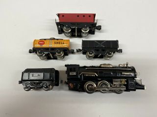 Vintage Cragstan Tin Battery Operated Steam Locomotive Freight Train Set OB 2