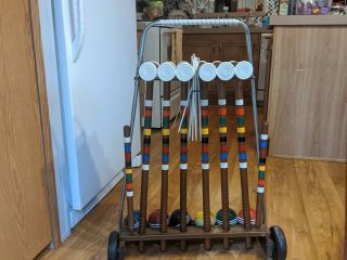 Vintage Forster 6 Player Croquet Set Wheeled Cart (complete Set)
